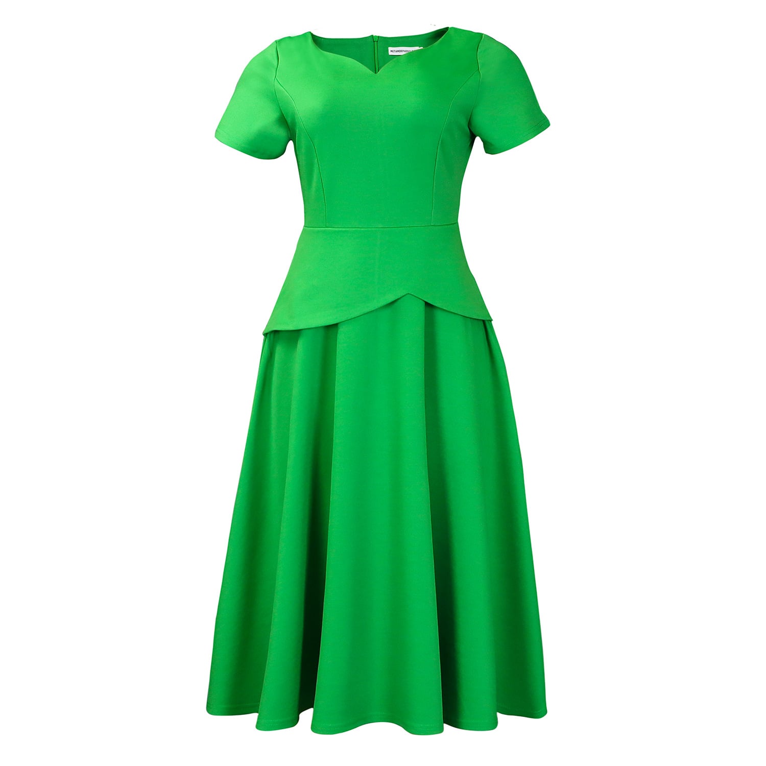New Summer European And American Fashion Solid Color And V neck Short Sleeve A Line Dress Green - Shop at LoveMi