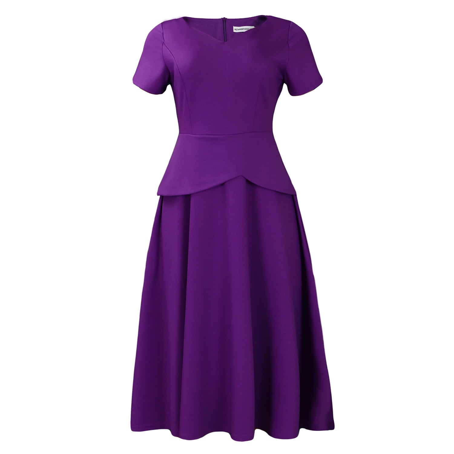 New Summer European And American Fashion Solid Color And V neck Short Sleeve A Line Dress Purple - Shop at LoveMi